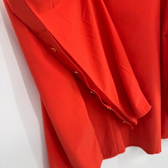 Chicos 3 Womens orange V-Neck keyhole Blouse gold Button long sleeve Size XL - Picture 13 of 16